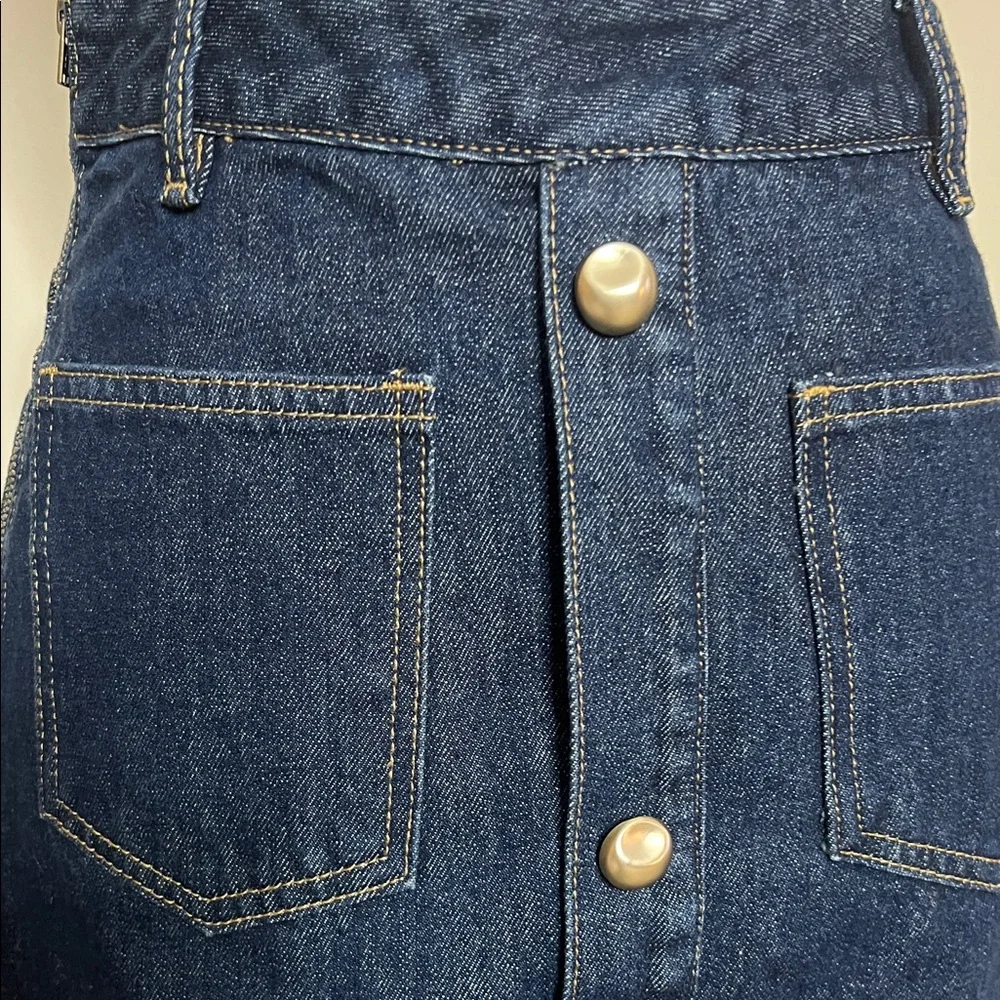 👖🚙👥Dark Blue Button-Front Denim Mini Skirt